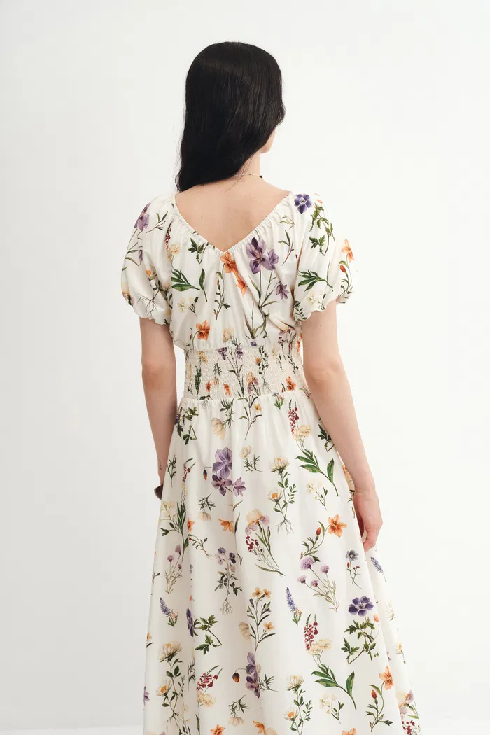Mia Hand Painted Floral Dress in Silk-Cotton