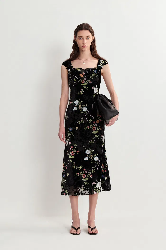 Josephine Silk Velvet Burnout Mermaid Dress