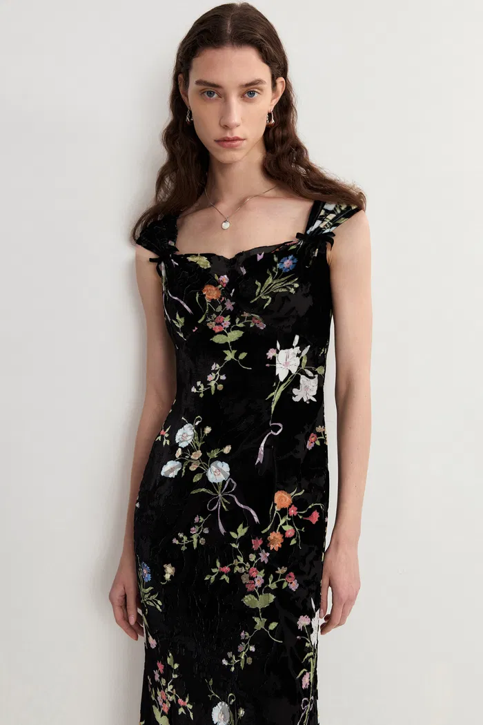 Josephine Silk Velvet Burnout Mermaid Dress