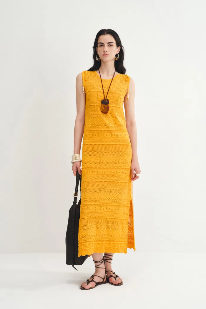 Sibilla Ten Crochet Pattern Openwork Dress in Crisp Cotton Knit