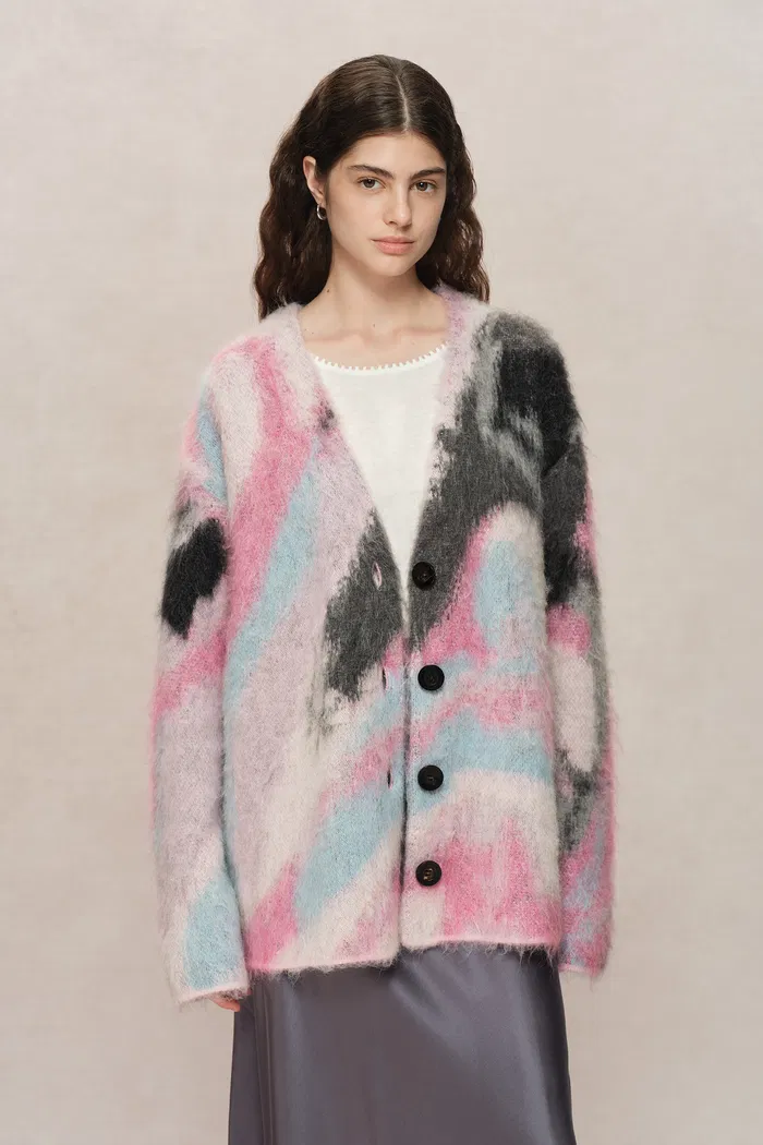 Ruby Ombré Jacquard Cardigan in Baby Alpaca Blend Knit