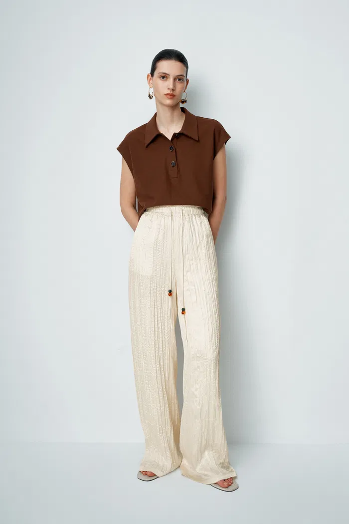 Aurora Textured Pants in Pleated Satin