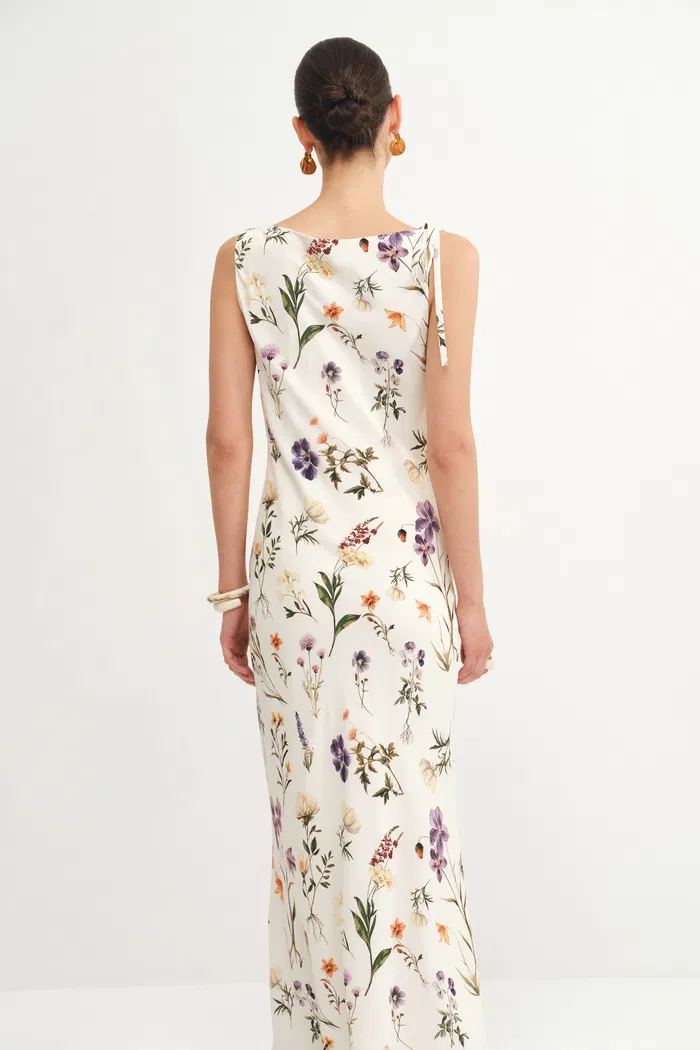 Alice Asymmetrical Draped Flora Dress in Matte Silk Crepe