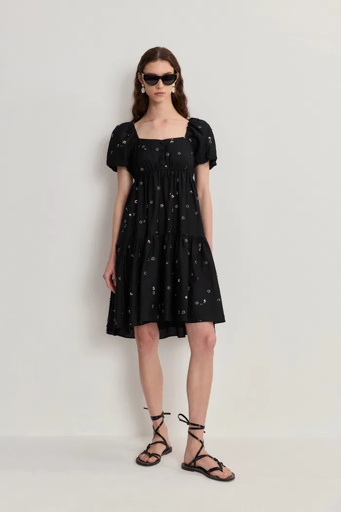 Lilly Sequin Bead Embroidered Dress in Beaded Wool Blend