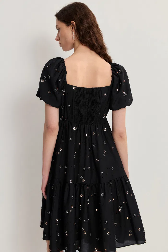 Lilly Sequin Bead Embroidered Dress in Beaded Wool Blend