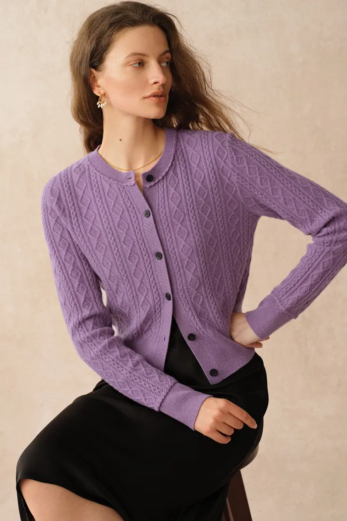 5083-jinji-purple-lace-trim-light-short-cardigan-in-wool-cable-knit-1.webp