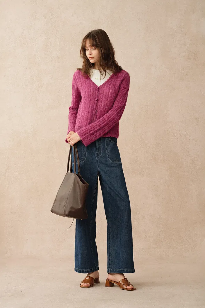 Serenity V Neck Sheer Cardigan in Lightweight Cable Knit
