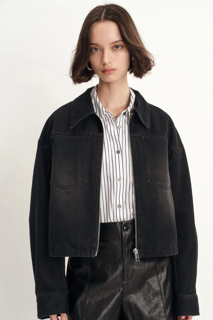 Pike Vintage Wash Boxy Cut Jacket in Cotton Denim