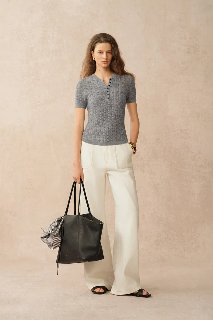 Zofia Henley Buttoned Top in Merino Wool