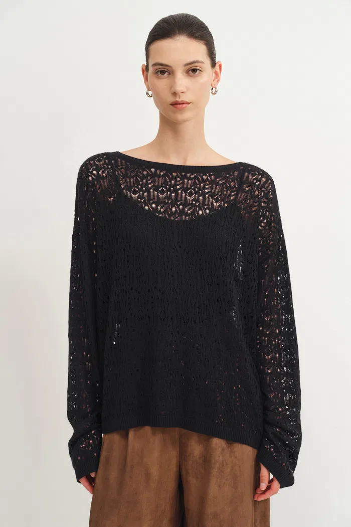 Nicole Reversible Front or Back Knit Sweater in Cashmere Blend Knit