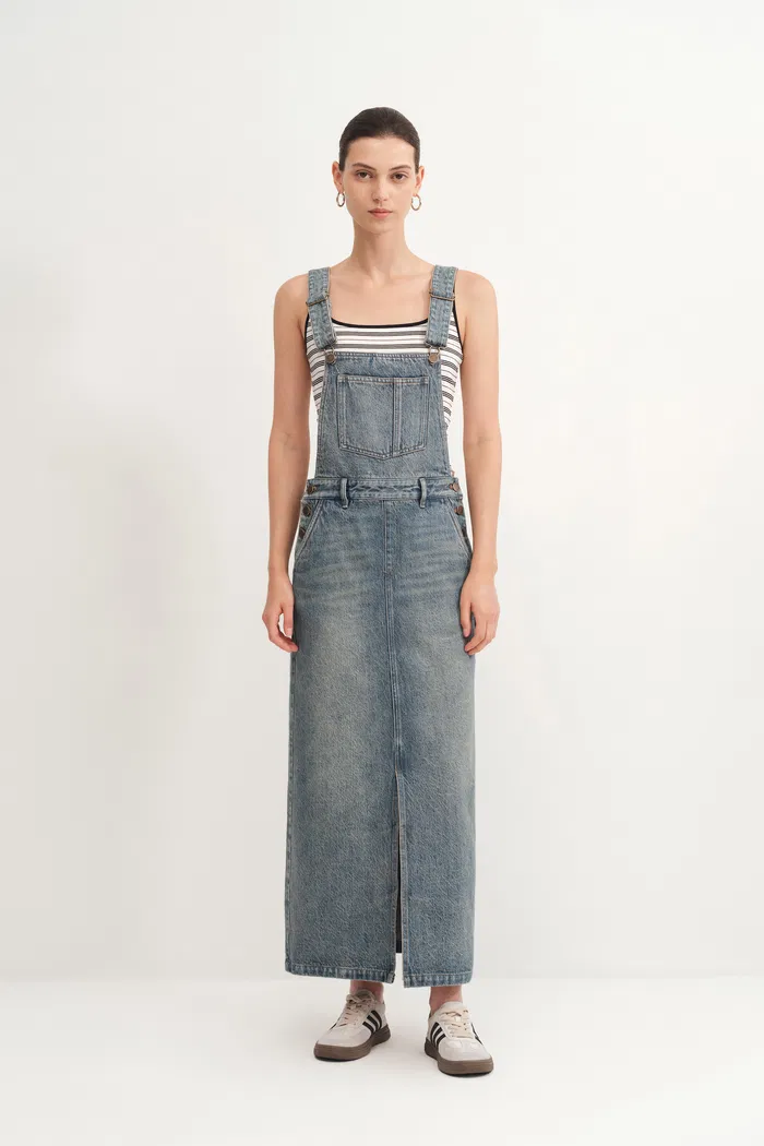 Quella Overalls Short Dress in Cotton Denim