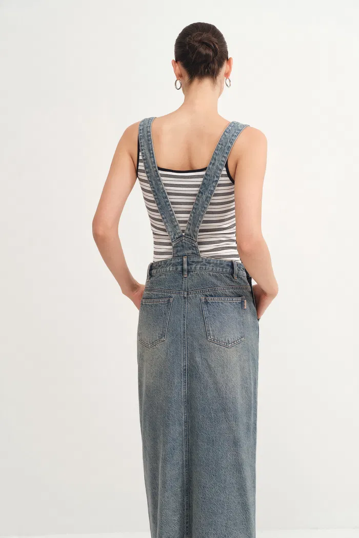Quella Overalls Short Dress in Cotton Denim