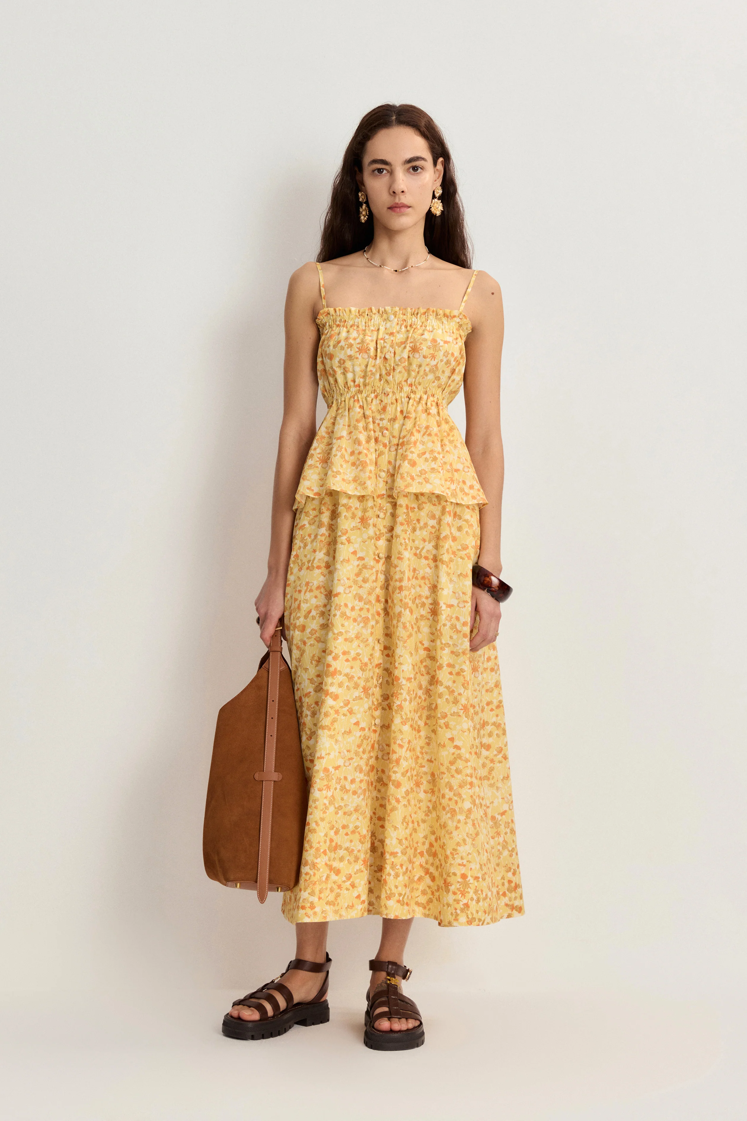 Julia Ruffle Strap Dress in Silk-Cotton