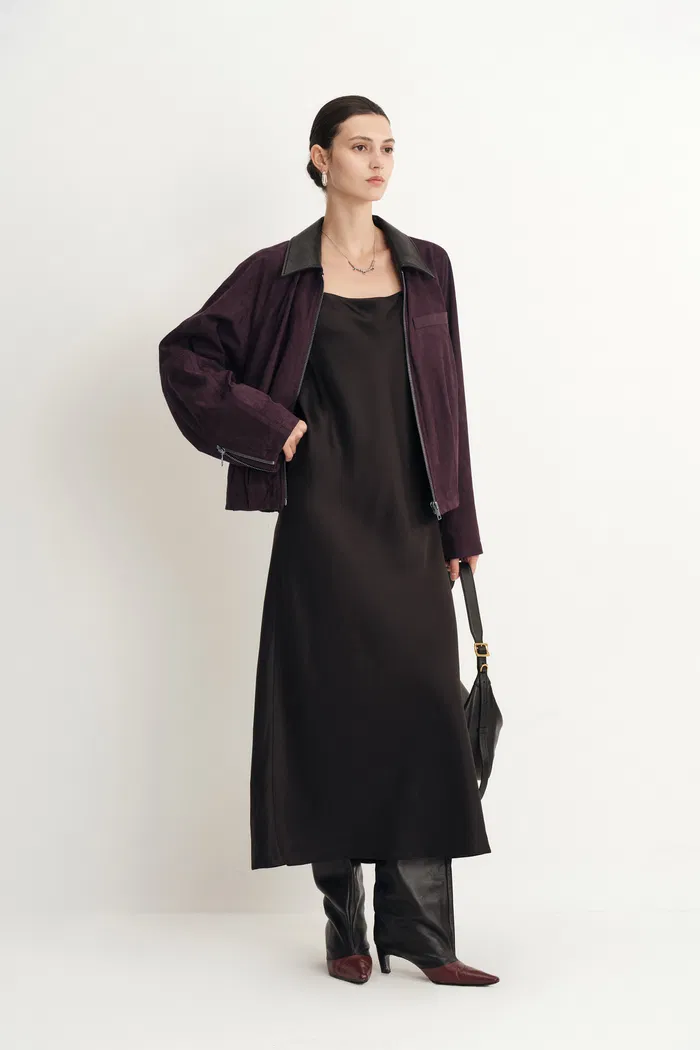 Bass Burgundy Bomber Jacket in Two Tone Faux Suede