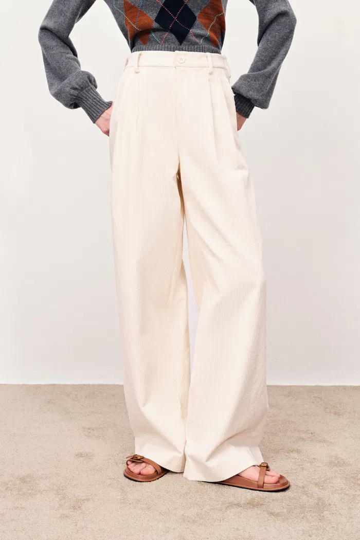 Asher Half Elastic Wide Leg Pants in Corduroy Cotton