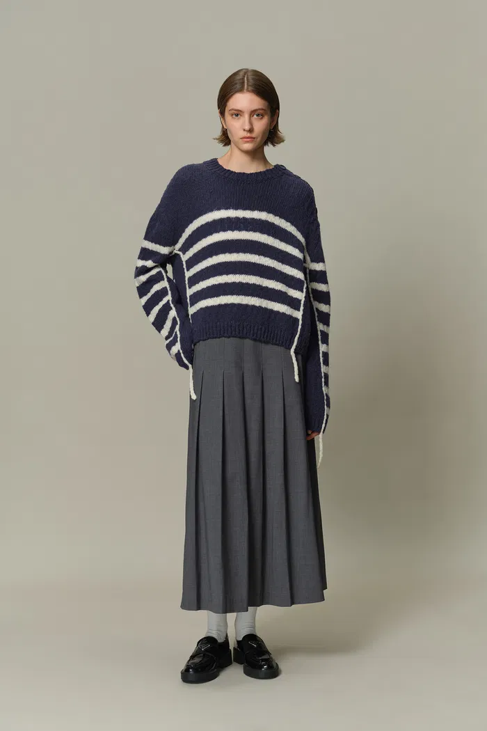 Kirsten Striped Pullover Sweater in Wool Blend BouclÃ© Knit