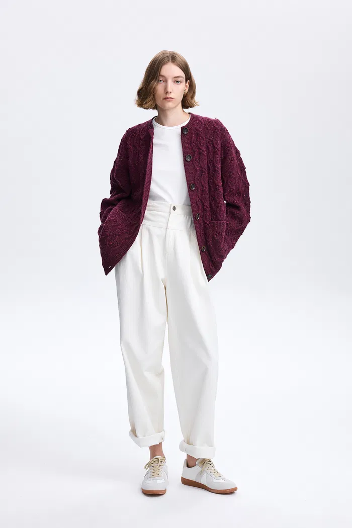 Kitty Cable Cardigan in Speckled Wool Knit