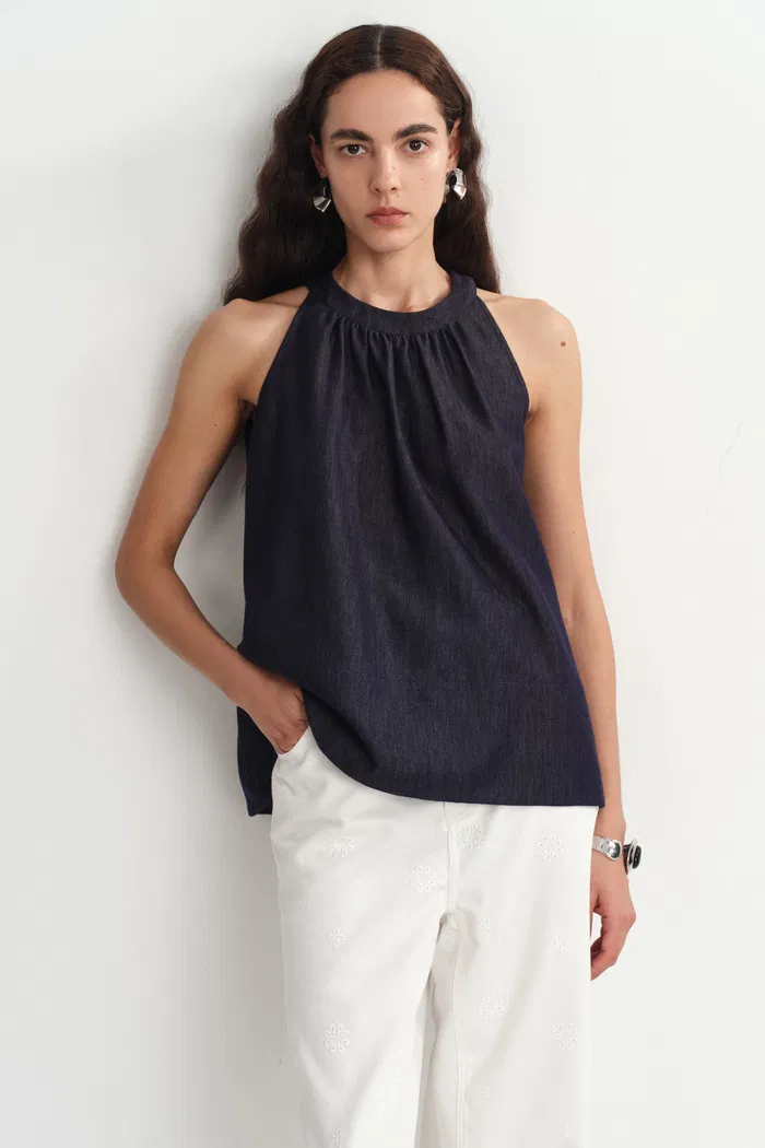 Kyra Sleeveless Vest Top in Lyocell Denim