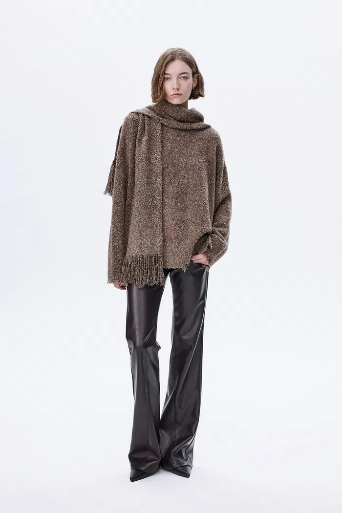 Virginia Handcrafted Sweater with Detachable Scarf in BouclÃ© Blend Knit Yarn