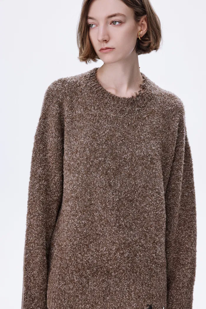 Virginia Handcrafted Sweater with Detachable Scarf in BouclÃ© Blend Knit Yarn