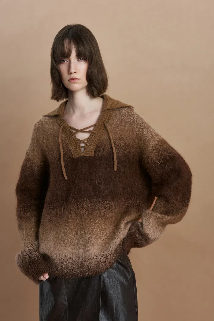 Ivy Collared Sweater in Kid Mohair Wool Knit