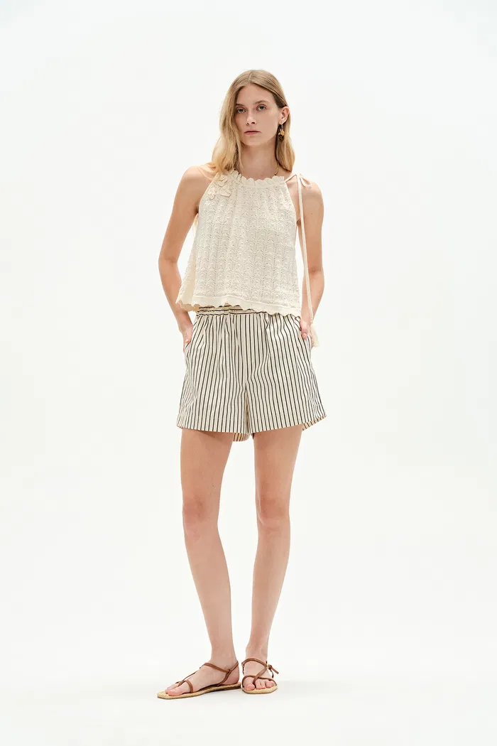 Lona Striped Casual Shorts in Cotton Poplin