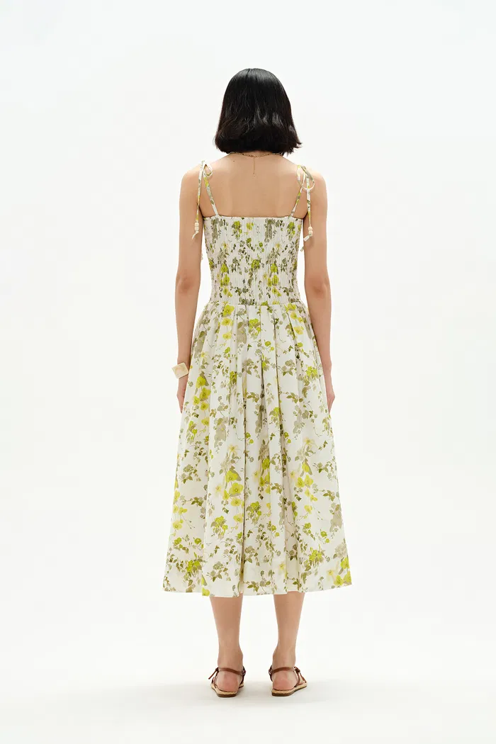 Alice Hand Painted Flora Strap Dress in Silk Cotton