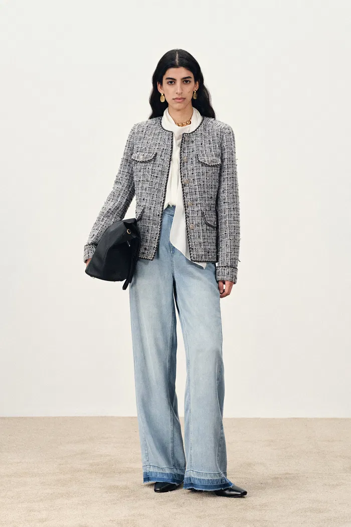 Deauville Hand Woven Trim Crew Neck Tweed Jacket in French BouclÃ©