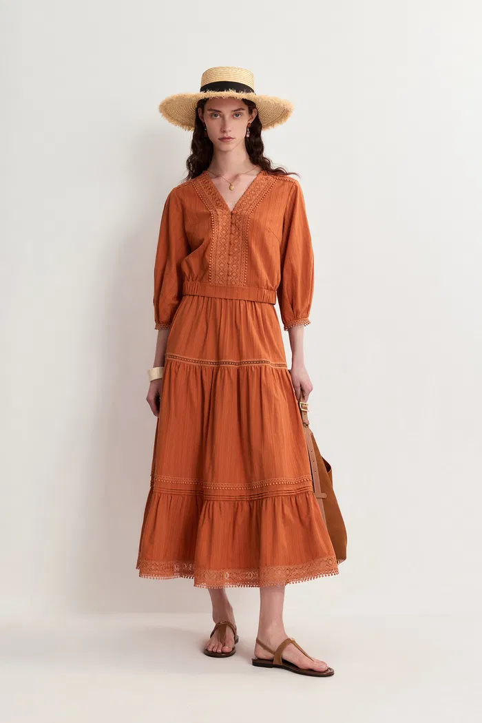 Sybilla Tiered Openwork Maxi Skirt in Cotton