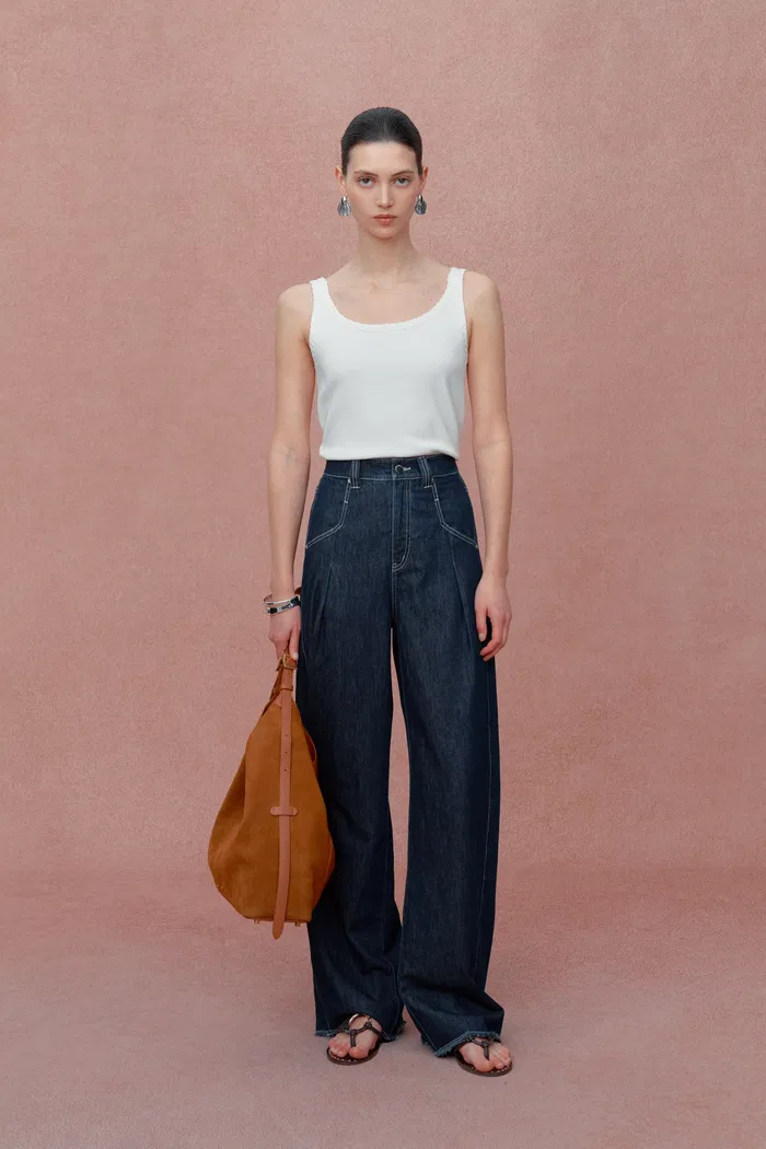Dries Braided White Tank Top in Tencel-Silk Knit