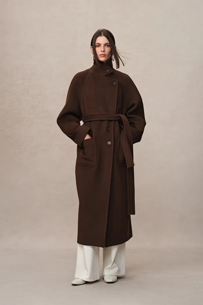 Rond Maxi Lapel Long Coat in Merino Cashmere Blend