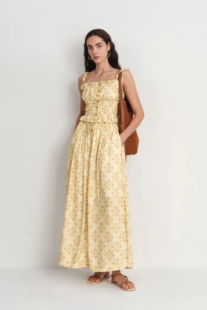 Lalia Flora Top and Maxi Skirt Matching Set in Linen Blend