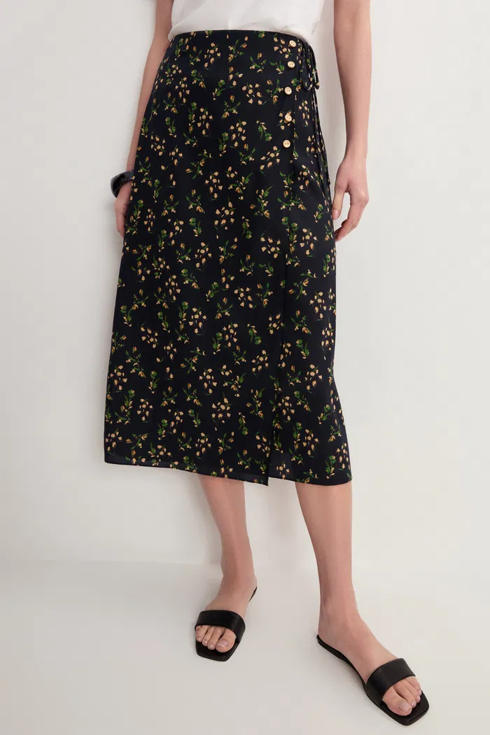 Zinnia French Floral Midi Skirt in Mulberry Silk Crepe