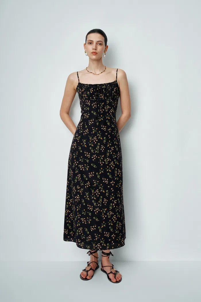 Nora Floral Slip Camin Dress in Mulberry Silk Crepe