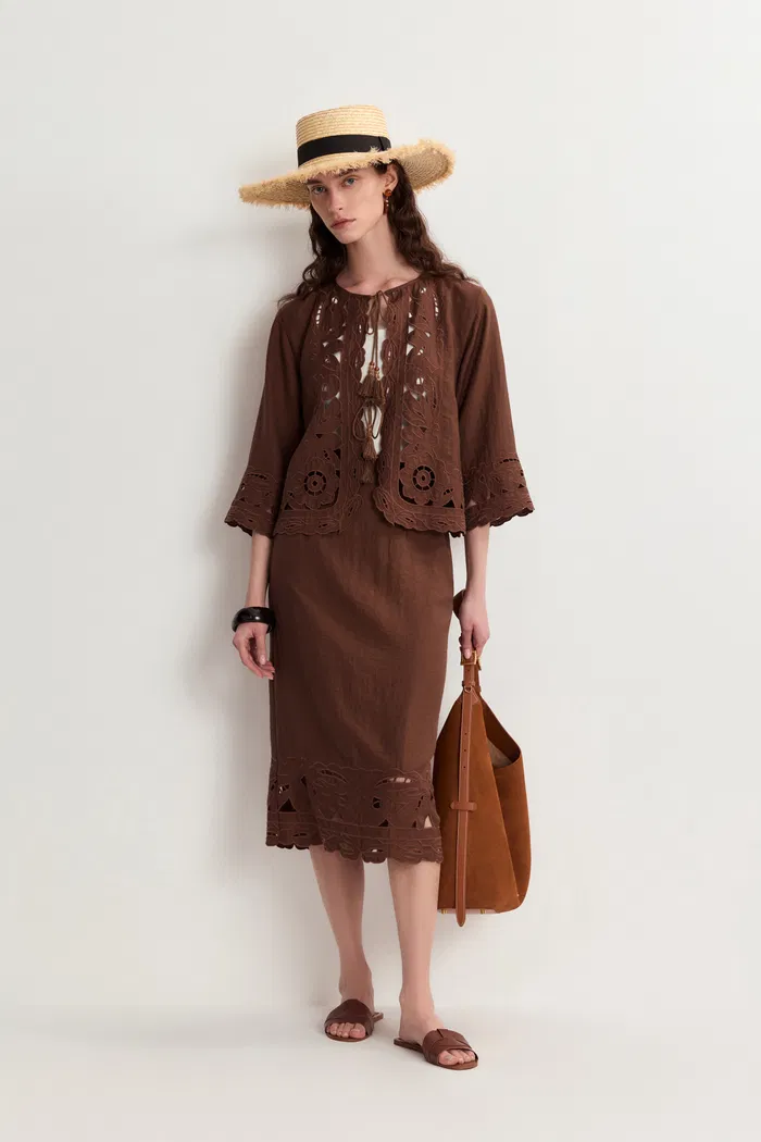Amalia Openwork Blouse and Skirt Matching Set