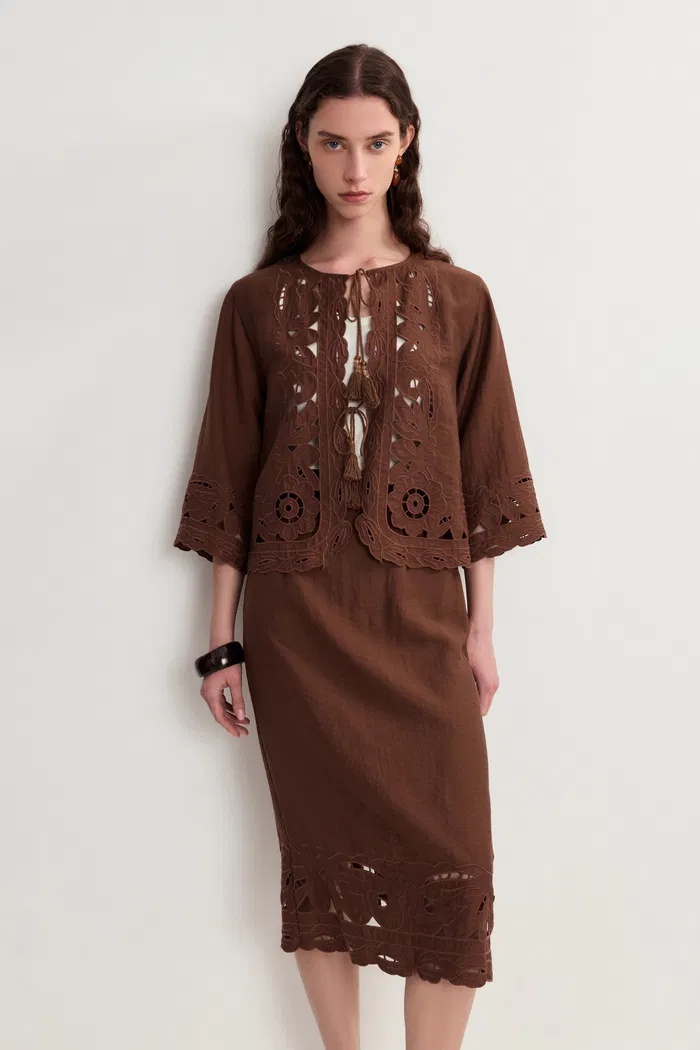 Amalia Openwork Blouse and Skirt Matching Set