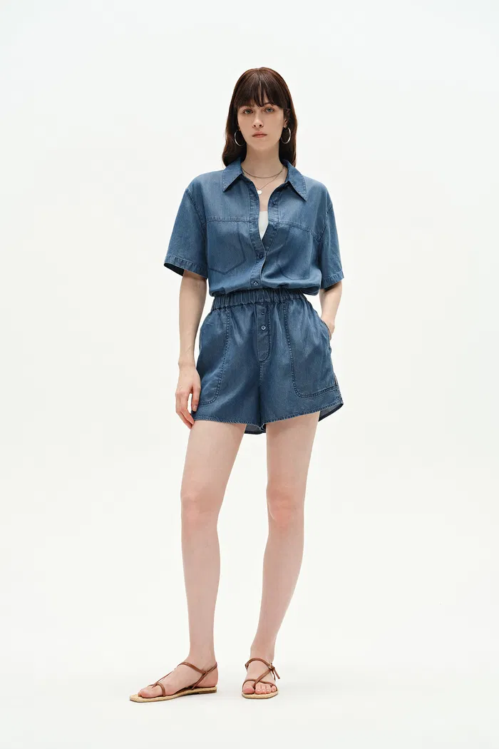Maris Denim Shirt and Shorts Set in Technical Lyocell