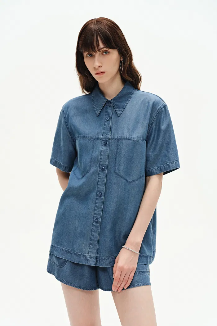 Maris Denim Shirt and Shorts Set in Technical Lyocell