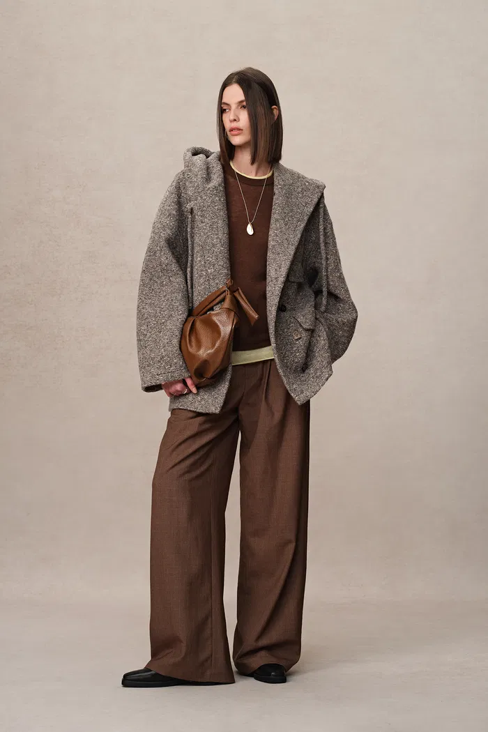 Rue Hooded Long Coat in Ultra-Light Wool BouclÃ©