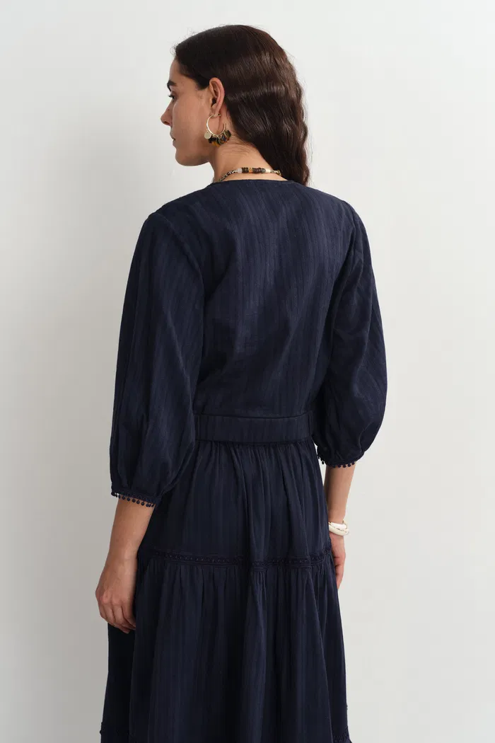 Elli Embroidery Puff Sleeve Blouse Top and Maxi Skirt Matching Set in Cotton