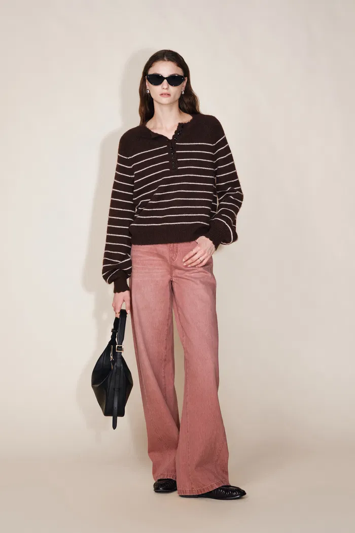 Sylvie Light Brown Curved Jeans in Cotton Denim
