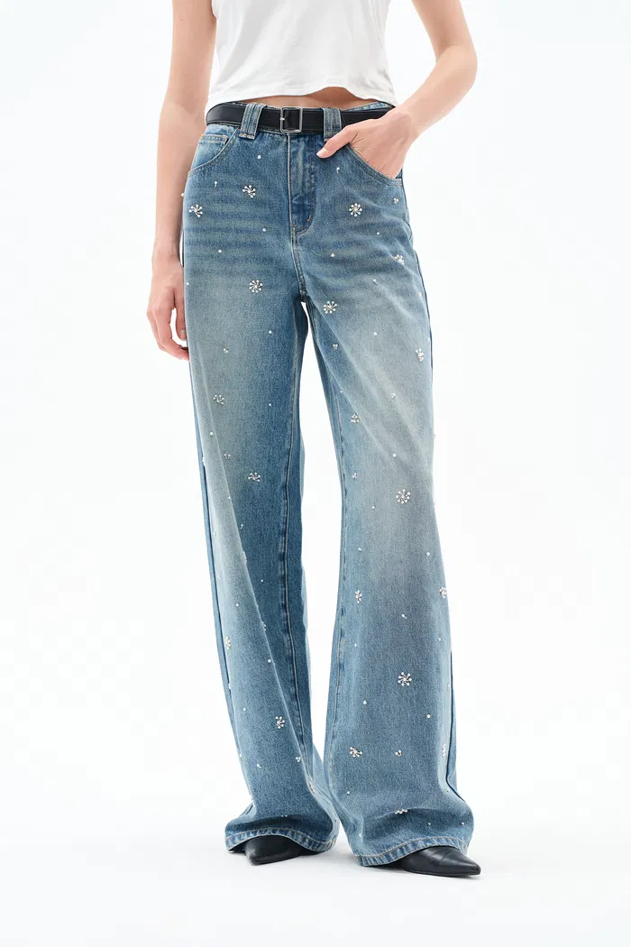 Nico Hand Sewn Embellished Jeans in New Lightweight Washed Denim
