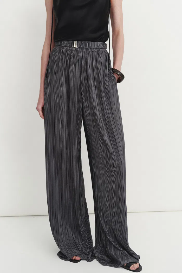 Vesper Belted Reflective Pants in Pleated Microfiber