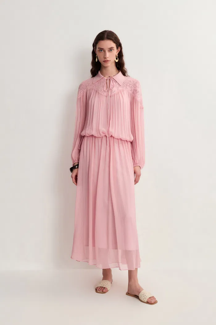 Doe Two Looks Lacey Maxi Dress in Crepe Georgette