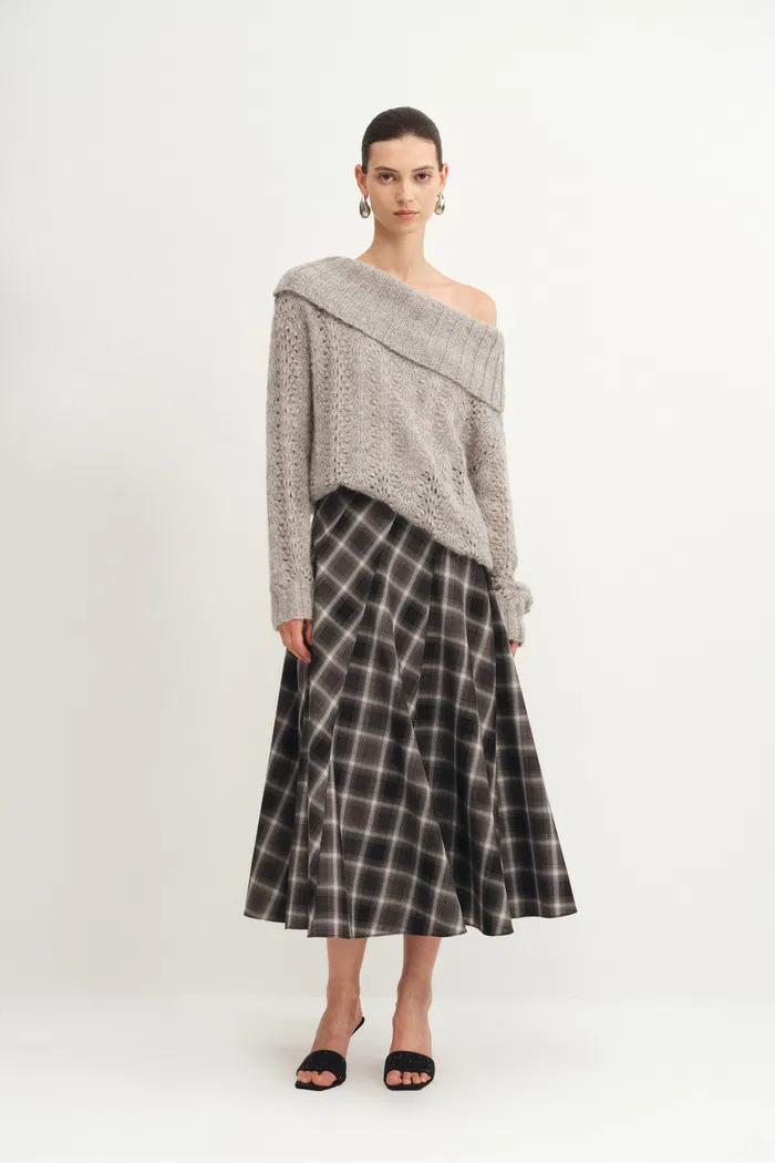 Xaviera Checkered Maxi Skirt in Fine Wool Blend