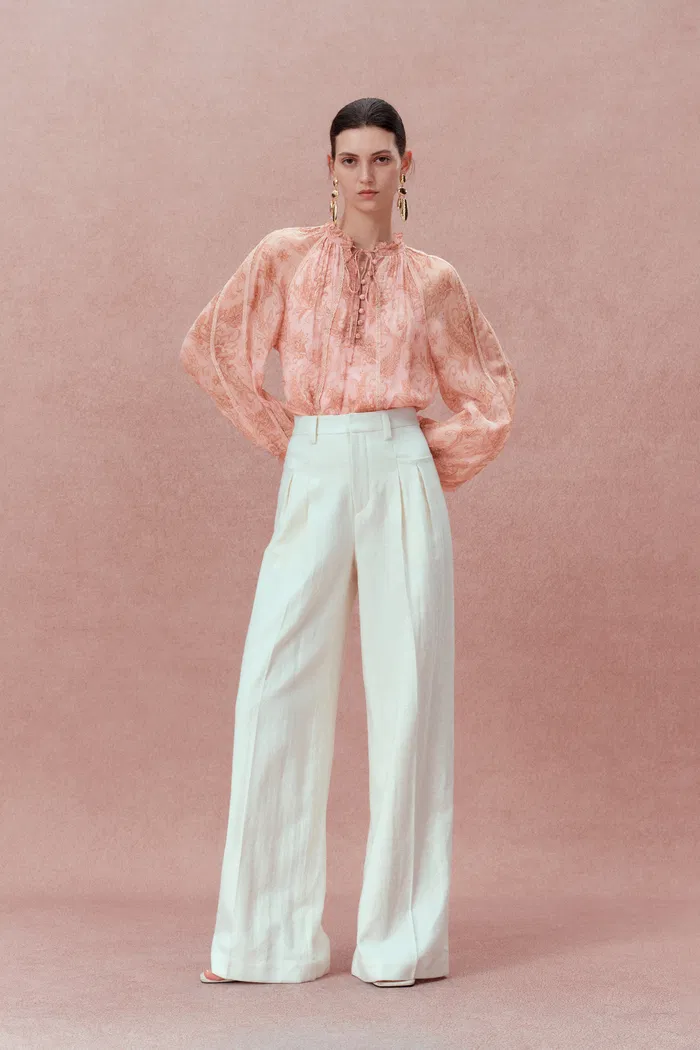 Xyla Semi Sheer Blouse in Silk Crepe with Paisley