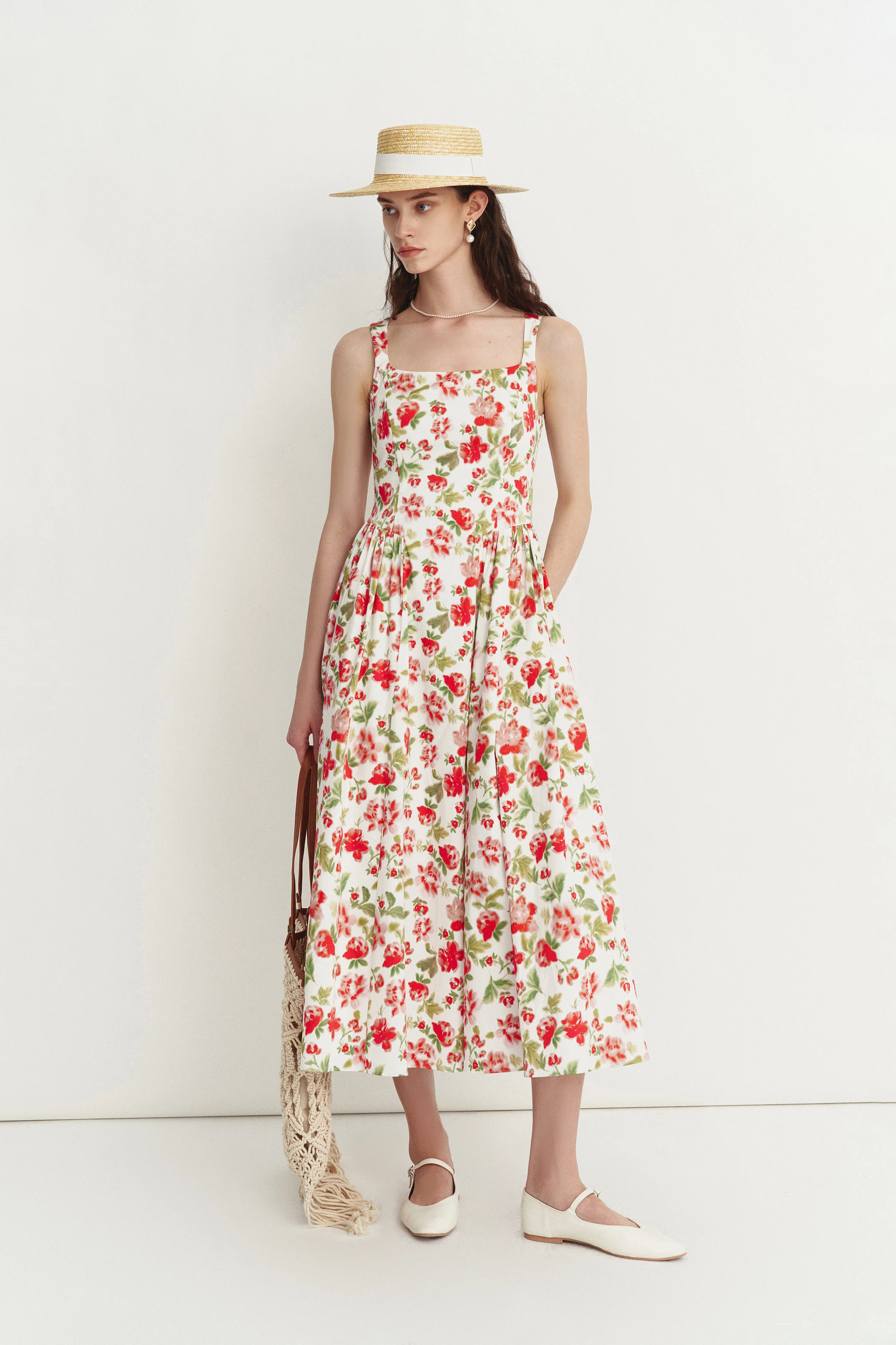 Keira Square Neck Flare Dress in Cotton