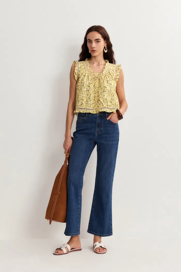 Floris Floral Sleeveless Blouse Top in Mulberry Silk Cotton