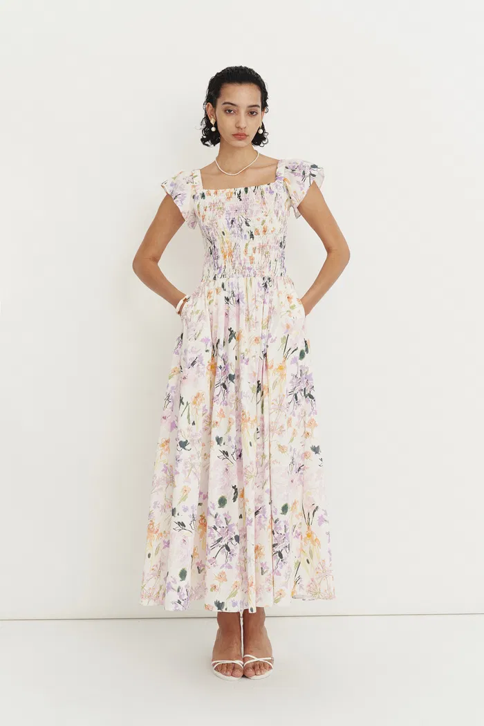 Serenity Flutter Sleeve Flora Dress in Cotton