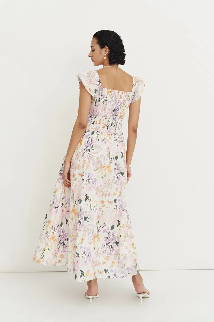 Serenity Flutter Sleeve Flora Dress in Cotton